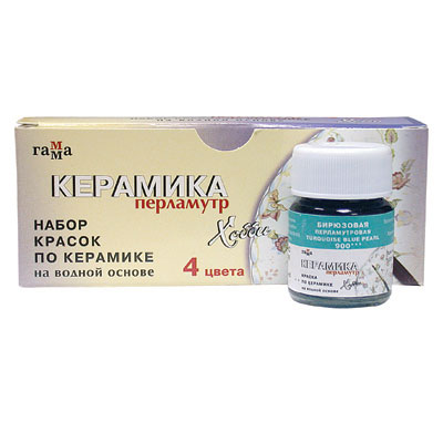Набор красок по керамике "Перламутр", 4 цвета краски: желтая, зеленая, розовая, бирюзовая инфо 2506e.