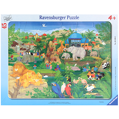 Зоопарк Пазл, 45 элементов Пазл , Картон Возраст: от 4 лет; Элементов: 45 Ravensburger-puzzle; Германия 2010 г ; Артикул: 066902; Упаковка: Пакет инфо 2584e.